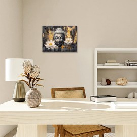 Zen Wall Art, Zen Pictures Wall Decor, Lotus Canvas Prints Painting, Framed Artwork for Living Room Bedroom Bathroom Yoga Meditation Room16 x12