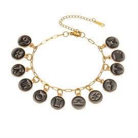 Atiyaer Zodiac Charm Bracelet with Astrological Signs Hand Made Stainless Steel Chain Jewellery Gift for Women