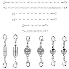 6pcs Necklace Extension Chain with 6pcs Lobster Clasp, Adjustable Chain Extension for Women Necklace Bracelet Extender for Jewelry Bracelet Anklet Making Supplies(Silver)