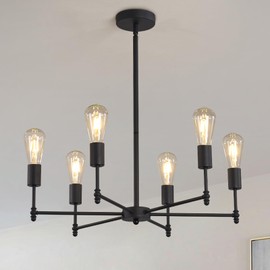 SiyLieu Modern Black Chandelier,6-Light Farmhouse Chandelier for Dining Room Lighting Fixtures Hanging,Metal Industrial Semi Flush Mount Ceiling Light for Bedroom Kitchen Living Room Laundry,E26 Base