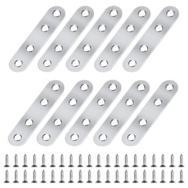 Prasacco 10 Pcs Mending Plates Flat Stainless Steel Straight Brackets with 40 Screws for Furniture Wall Fixing and Corner Brackets - 76×16 mm