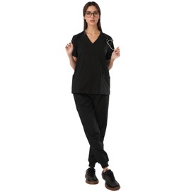 SUNME Women's Scrub Top with Classic V-Neck & Yoga Jogger Pants Medical Nursing Uniform Set