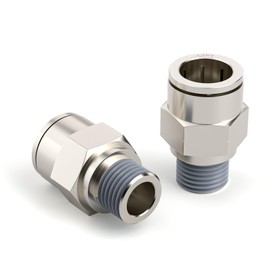 TAILONZ PNEUMATIC Male Straight 1/4 Inch Tube OD x 3/8 Inch NPT Thread Push to Connect Fittings Copper Nickel Plating TPC-1/4-N3 (Pack of 10)