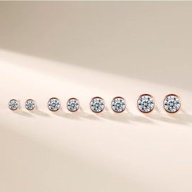 PRETTERY Silver Stud Earrings, 925 Sterling Silver Earrings with Cubic Zirconia, Hypoallergenic Small Sleeper Round Studs for Women, Diameter 5mm, Rose Gold