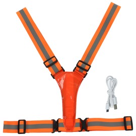 Reflective Vest USB Charging Safe Adjustable for Adults Runing Walking Biking Outdoor Activities Orange