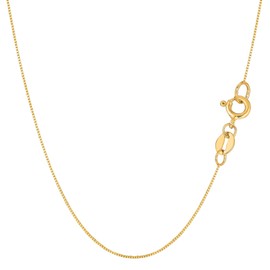 Jewelry Affairs 14k Real Solid Gold Box Style Chain Necklace, 0.6mm (20 Inches, Yellow Gold)