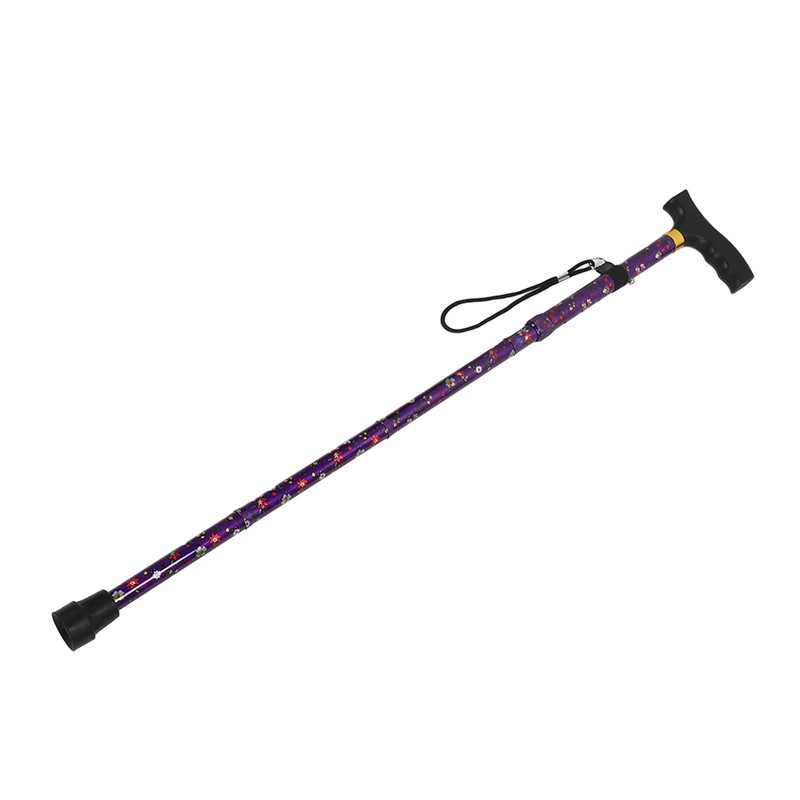 Folding Walking Cane T Handle Adjustable Height Print Folding Cane