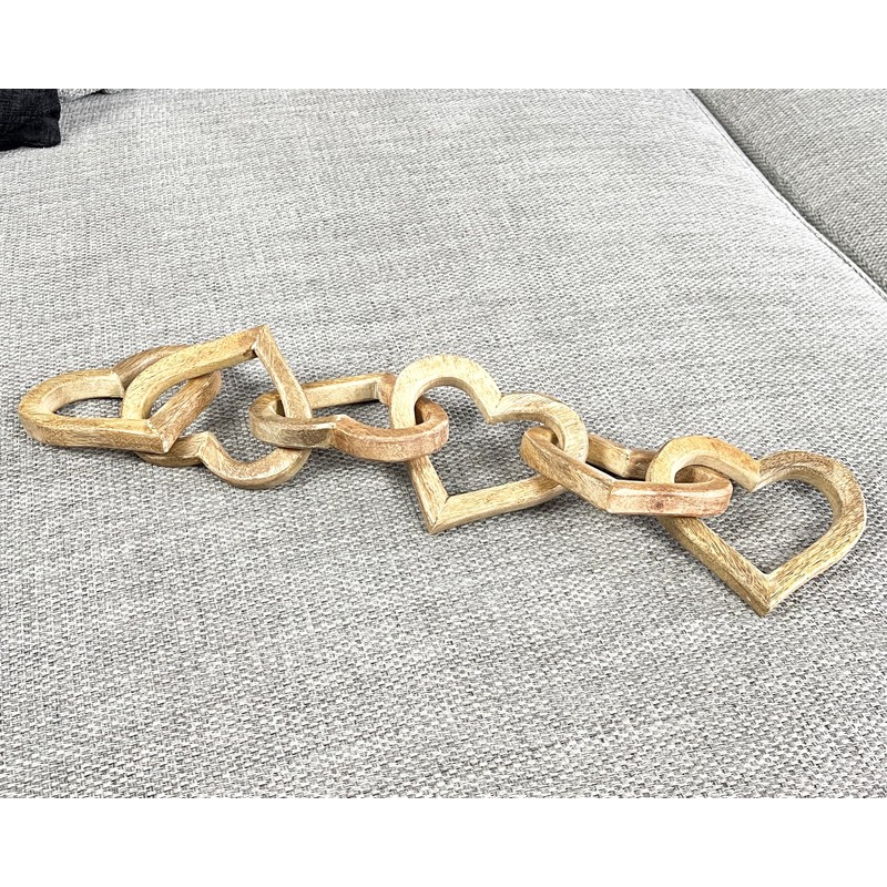 55cm Wooden 5 Heart Ornament Chain Knot Nordic Scandi Love
