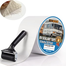 RV Sealant Tape with Rubber Roller,6 Inch X 50 RV Roof Tape White,amper Roof Tape, Waterproof Leak Tape for RV Repair, Trailer Roof Sealant,UV Resistant, Weatherproof, for Boat Sealing, Camper,Tents