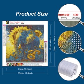 Stalente Diamond Painting Adult Set, Elephant, 5D Diamond Painting Sunflower, Round, Full Drill Diamond Painting for Home, Wall Decoration, Gift, 30 x 30 cm