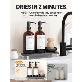 [Luxury] Kitchen Soap Dispenser Set - 16OZ Glass Bottle, Stainless Steel Pump, Instant Dry Tray, Waterproof Labels, Non-Slip Silicone Pad, and Dish Brush | Upgrade for Your Kitchen and Bathroom