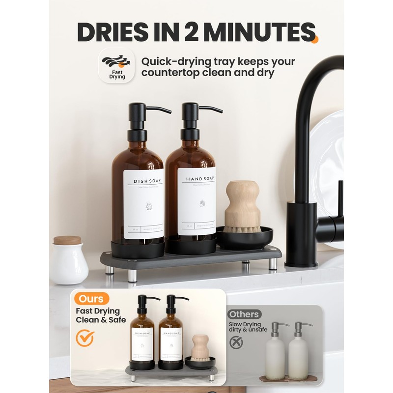 [Luxury] Kitchen Soap Dispenser Set - 16OZ Glass Bottle, Stainless
