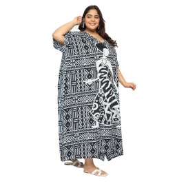 Gypsie Blu Plus Size Women Caftan Dress Kimono Sleeve Casual Maxi Dresses Beach Cover Up for Ladies (Black & White Lady Tribal)