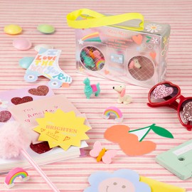 Meri Meri Boom Box Kids Valentine Card Set (Pack of 12), Classroom Valentine's Day Cards, Paper Boom Box Packaging, Fun Erasers, Valentines Cards For Kids, Valentines Gifts, For Ages 3+, 3.75" x