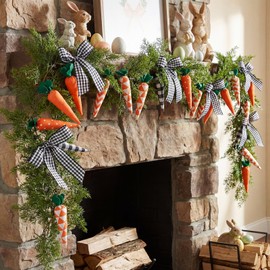 Seenelling 6 ft Easter Fireplace Garland Decor Fabric Carrot Rustic Farmhouse Finished Mantle Banner Wreath Decor for Wall Staircases Front Door Home Indoor Outdoor Spring Holiday Vintage Party