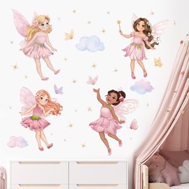 wondever Fairy Wall Stickers Elves Butterfly Girls Peel and Stick Wall Art Decals for Girls Bedroom Kids Room Baby Nursery