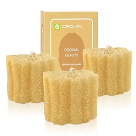 CROVIN Natural Shower Loofah Sponge Body Scrubber Pad That Leaves Your Body a Clean Scrubbed Feeling, Sweeping Dead Skin Cells Effectively as A Skin Exfoliator - 3 Count (1 Pack)