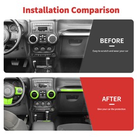 SQQP 18PCS Full Set Interior Trim Kit for Jeep Wrangler JK JKU 2011-2018 4 Door,Center Console Steering Wheel Trim, Door Handle Air Conditioning Vent Cup Holder Gear Cover Trim (Green)
