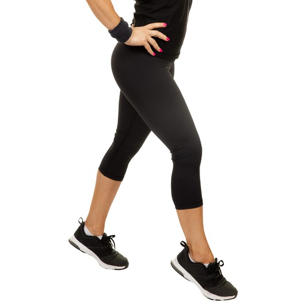 CompressionZ Compression Capri Leggings for Women - Yoga Capris Running Tights - High Waisted Pants (Black, L)