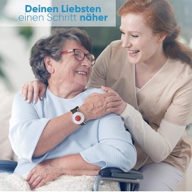 HelpLine Mini: Portable Home Emergency Call with Emergency Call Transmitter and Belt Clip for Home Care, Set with 2 x Bracelet Transmitters