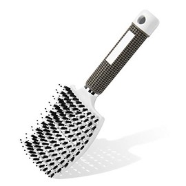 URAQT Hair Brush, Wide Curved Vented Brush for Women Men Wet Dry Hair, Paddle Vent Detangling Brush with Boar Bristle for Tangles and Knots, Fast Drying Styling Massage Hairbrush for Curly Thick Hair