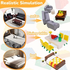 Cabeeskii Building Blocks Furniture Set, Including Bed, TV, Sofa, Kitchen Cabinet, etc., Can Be Used to Decorate Mini Furniture in Kitchen and Other Scenes, Compatible with Large Brand