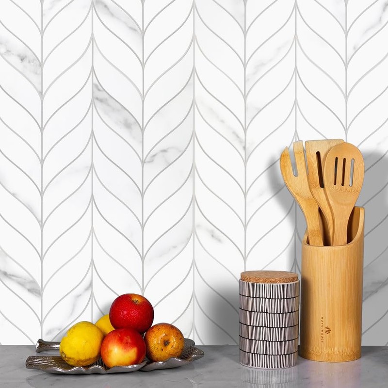 sunwings 10 PCS Peel and Stick Leaf Waterjet Backsplash Self