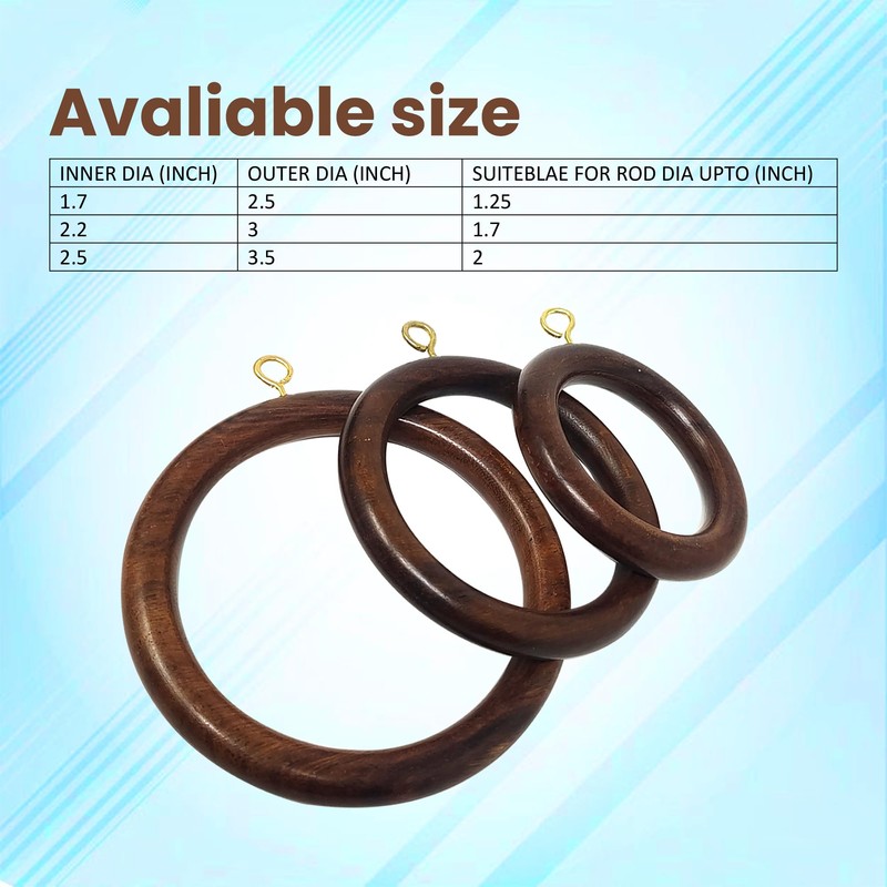 Premium 12 Pcs Wooden Curtain Drapery Rings, Brown for 1