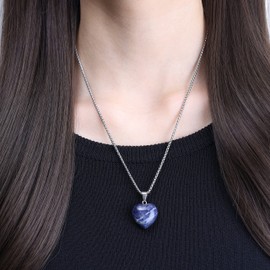 COAI Stainless Steel Necklace with Heart Pendant, Stainless Steel, Sodalite