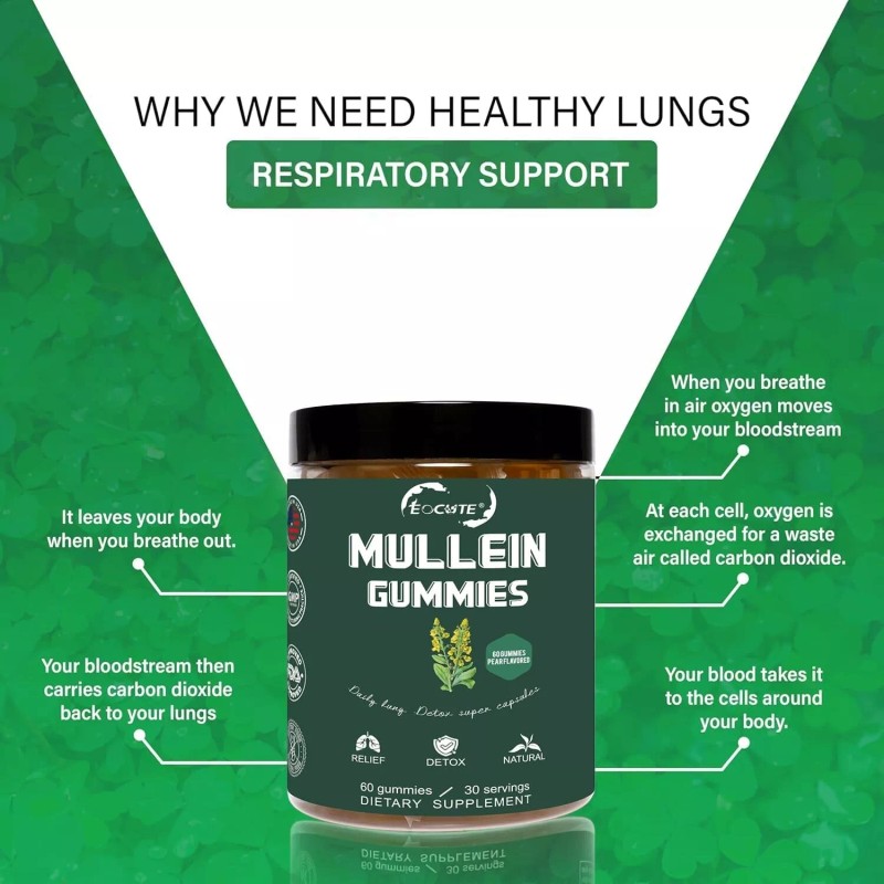 EOCUTE 9 in 1 Mullein Leaf Extract Gummies for Lung