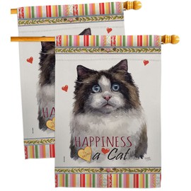 Breeze Decor Mitted Ragdoll Happiness House Flag 2 pcs Pack Cat Kitten Meow Spoiled Paw Fur Pet Nature Farm Animal Creature Decoration Banner Small Garden Yard Gift Double-Sided, Made in USA
