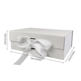 VELLUSTRA Gift Boxes, Foldable Gift Box with Lid, Gift Packaging Box with Ribbon, Reusable Gift Box, Suitable for Valentine's Day Gifts Making (White)