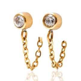 Tini Lux | Hypoallergenic Earrings | Titanium Offshore April Huggie Earrings | Chain and Crystal Detail, Gold Finish | Titanium Huggie Earrings | Gold Huggie for Women, Sensitive Ears, Earring Set