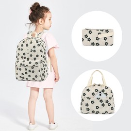 Dezcrab School Backpack for Girls - Girls Backpack with Lunch Box Pencil Case for Teen Kids Elementary Middle Bookbag (Corduroy Flowers)