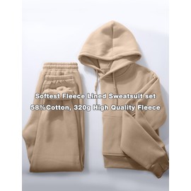 Flygo Womens Fleece 2 Piece Outfits Sweatsuit Crop Pullover Sweatshirt Joggers Pants Tracksuit Set(Khaki-L)