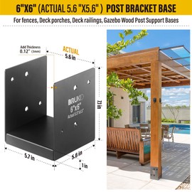 Brukid Stainless Steel 6 x 6 (Actual: 5.5 x 5.5) Deck Post Base, Post Anchor Bracket, Concrete Support Anchor Base for Deck Railing, Fences, Pavilions, Deck Porches (2pack-Dark Gray)