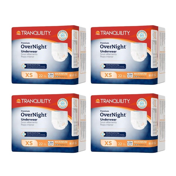 Tranquility Premium OverNight Disposable Absorbent Underwear X-Small Case of 88
