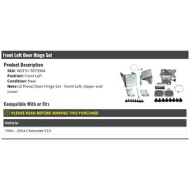 Marketplace Auto Parts Front Left Driver Side Door Hinge Set - Upper and Lower - Compatible with 1994-2004 Chevy S10
