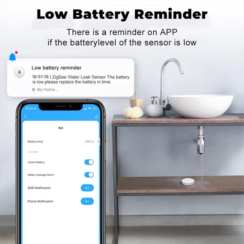 Acmerota Wi-Fi Water Leak Detector Smart Water Leak Sensor Zigbee