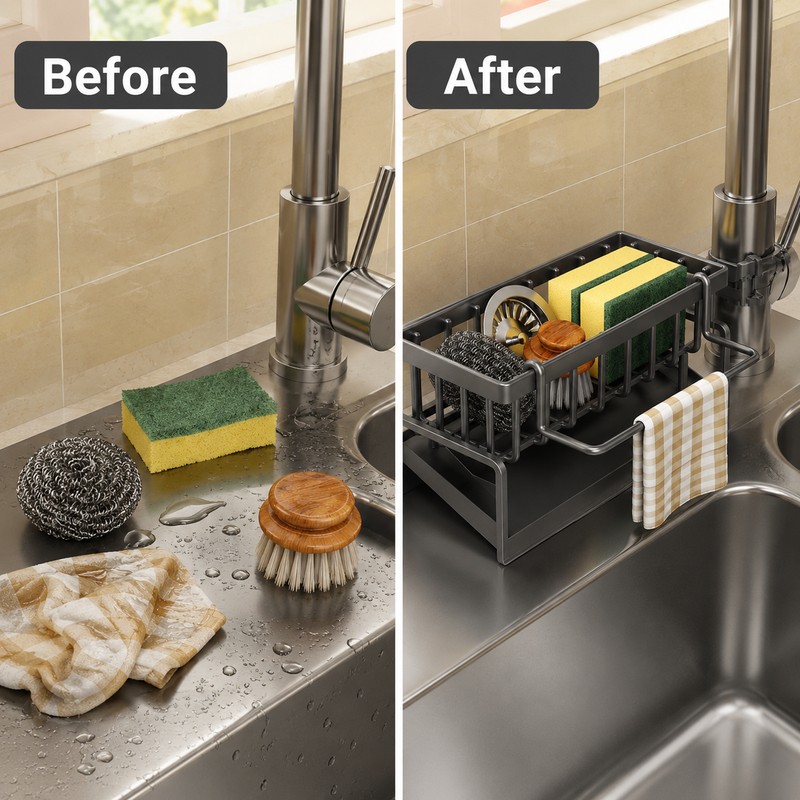 Kitchen Sink Drain Rack for Sponge and Soap - Stainless