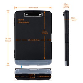 ZCZN Plastic Clipboard with Storage, A4 Clipboard Folder with Separate Pen Holder, Black