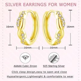 Cangall Gold Hoop Earrings for Women, 925 Sterling Silver Twisted Hoop Earrings with 5A Cubic Zircon, Lightweight Dainty CZ Small Sleeper Cartilage Huggie Ear Hoops Trendy Jewelry Gifts for Girls
