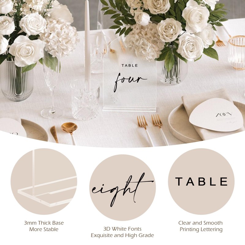 Clear Wedding Table Numbers 1-10 with Stands, 5x7 Inch Clear