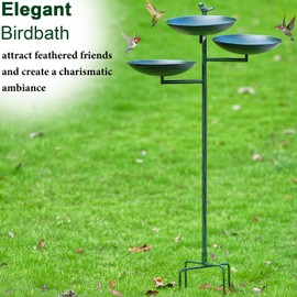 Aifeorzo 43" H Bird Baths for Outdoors, Free Standing Bird Bath and Feeder 3 in 1, Metal Birdbaths and Feeders with 4-Prong Stake, Tall Heavy Duty Birdbath, Antique Green Bird Bath Stand