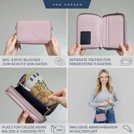 VON HEESEN Leather Wallet for Men and Women, lavender, 2 main compartments (for hanging)