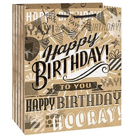 Brown Kraft Paper Happy Birthday Large Gift Paper Bag - (1 Ct) - Perfect for Presents & Surprises