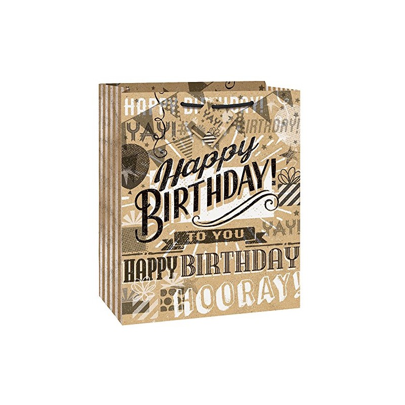 Brown Kraft Paper Happy Birthday Large Gift Paper Bag -