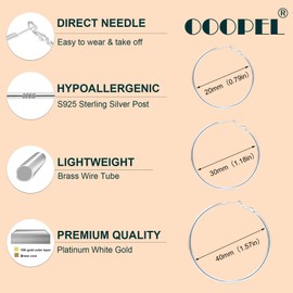 3 Pairs Sterling Silver Hoop Earrings For Women 2mm Thin Silver Hoop Earrings Set Big Hoop Earrings For Womens Hypoallergenic 925 Sterling Silver Earrings Aretes De Plata 925 Para Mujer 20mm-70mm