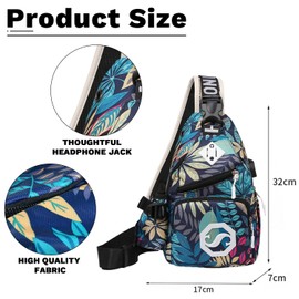 Tundwhite Sling Bag Men's Small with Headphone Hole Chest Pocket Men's Small Shoulder Bag Made of Canvas Shoulder Bag Men's Small for Shopping, Touring and Hiking (Blue), blue