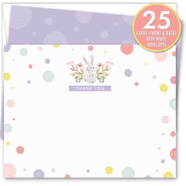 Koko Paper Co Spring Bunny Thank You Cards | 25 Flat Note Cards and Envelopes | Printed on Heavy Card Stock.